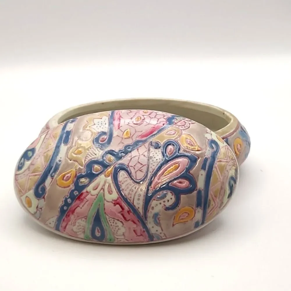 Vintage Hand Painted Oval Lidded Box